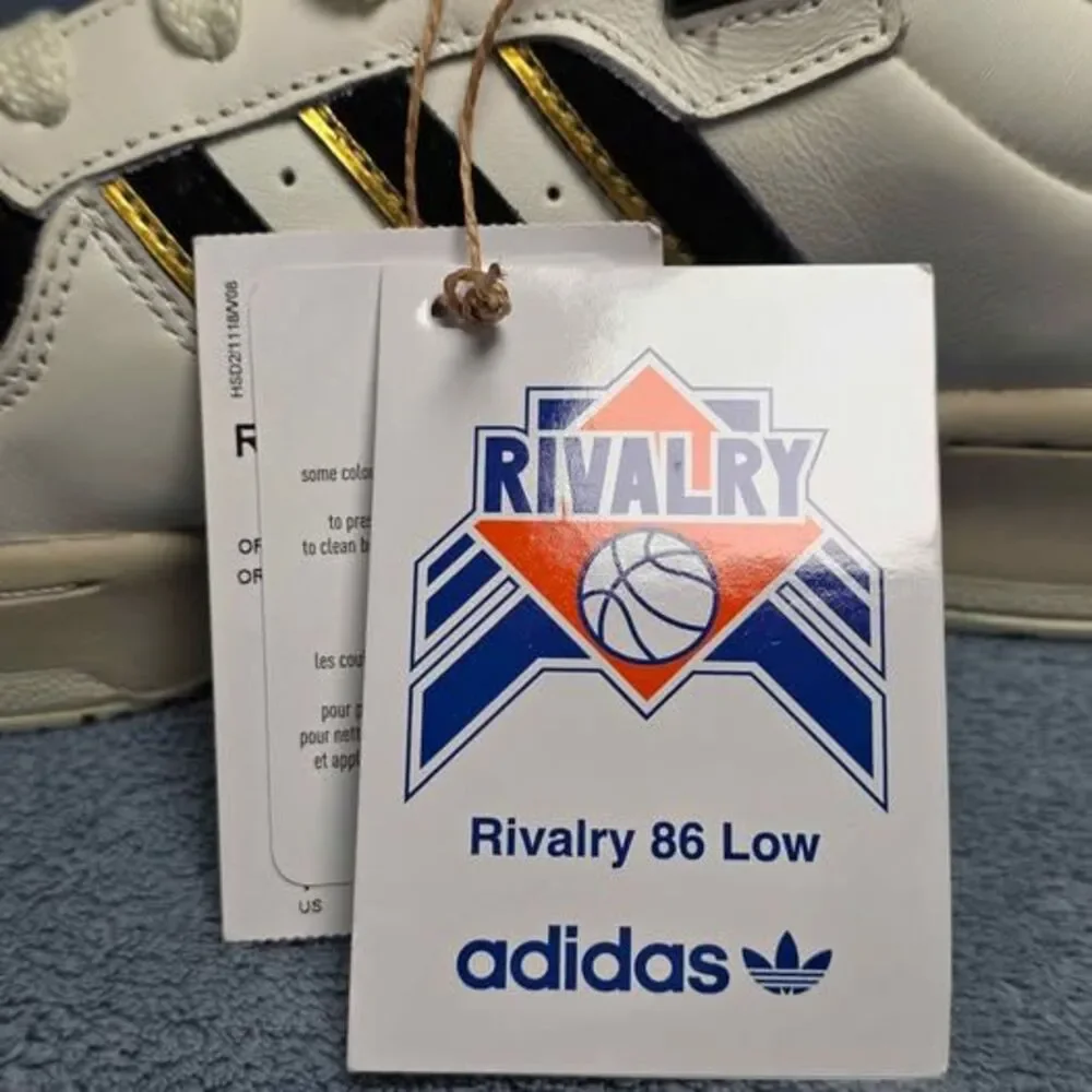 Adidas Rivalry 86 Low white black gold stripes Mens US 7 or Womens US 8